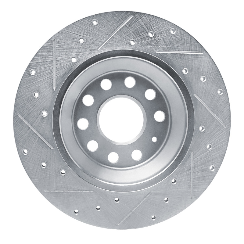Audi Q3 Brake Rotor (1) - Rear Right - R1 Concepts - Drilled & Slotted - Silver - `16-`25